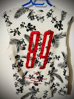 Urban Outfitters White Floral Tank Top with Red '89' Graphic